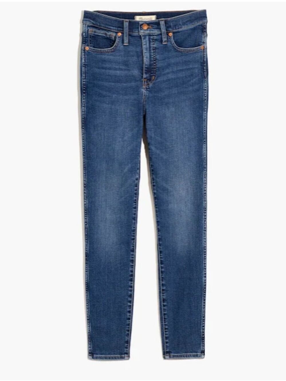 Madewell 10" High-Rise Skinny Jeans Medium Wash Denim Size 29 Whiskering - Picture 2 of 14